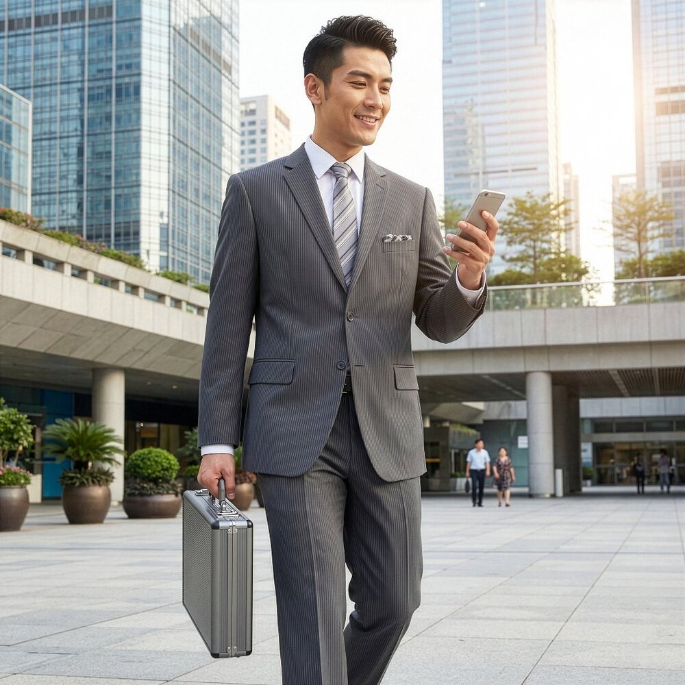 New 2026 Mens 2pc Gray on Light Grey Pinstripes Suit Set, Modern Fit
